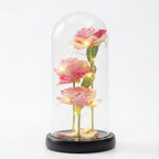 Trio de Roses Artificielles sous Cloche Lumineuse LED