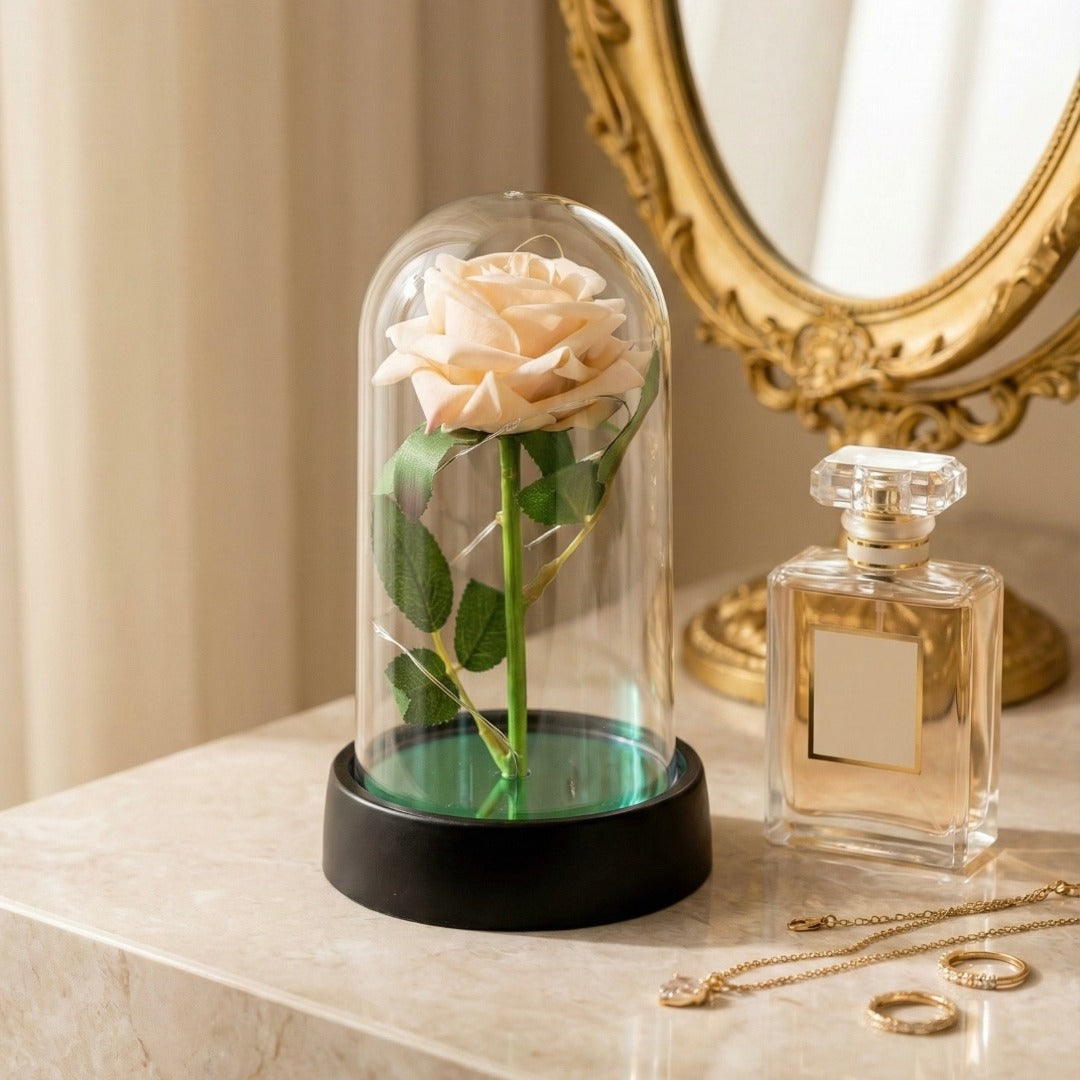 Rose Artificielle sous Cloche LED – Modèle Florya