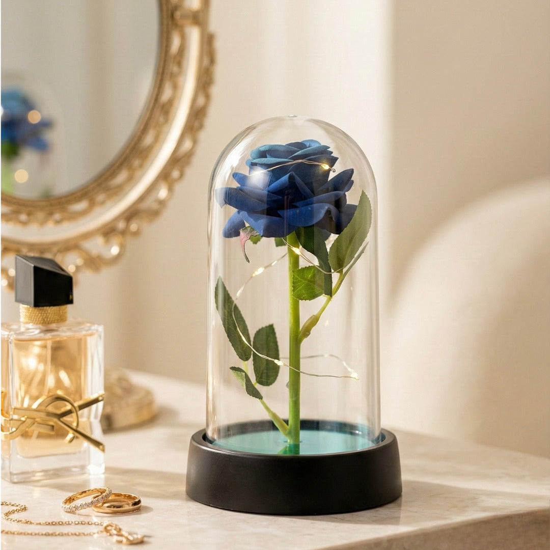 Rose Artificielle sous Cloche LED – Modèle Florya