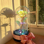 Rose Artificielle sous Cloche LED – Effet Holographique