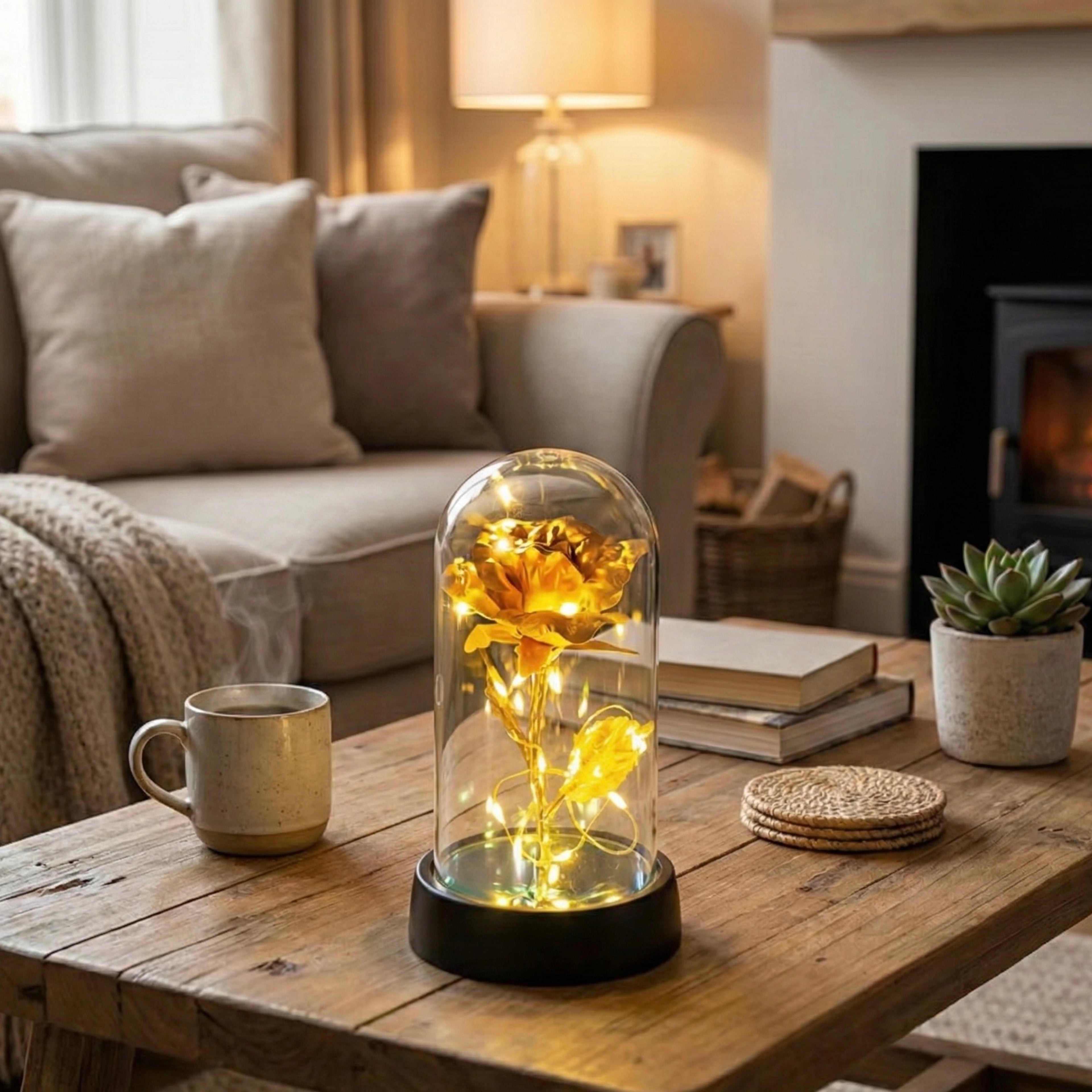 Rose Artificielle sous Cloche LED – Modèle Crystal