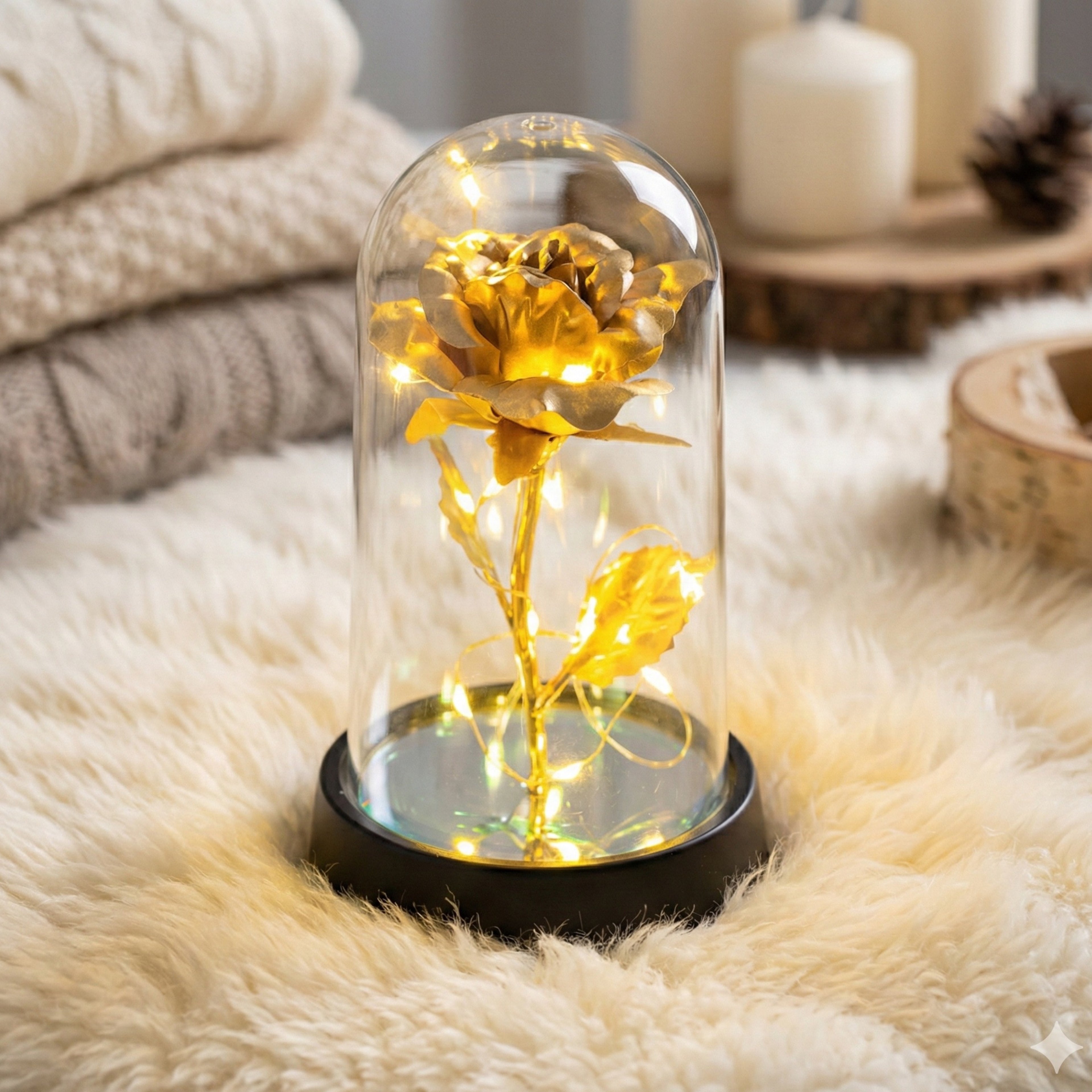 Rose Artificielle sous Cloche LED – Modèle Crystal