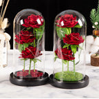 Trio de Roses Artificielles sous Cloche Lumineuse LED